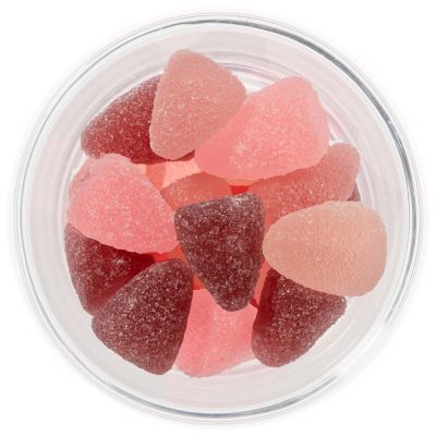 caramella asso ai fiori, gommose color rosa e prugna con zucchero di canna bianco